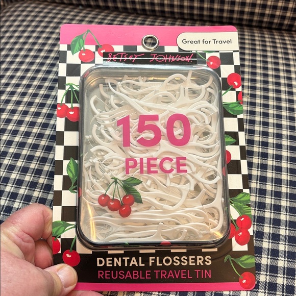Betsey Johnson Cherry Design Dental Flossers with reusable travel tin - Picture 2 of 5